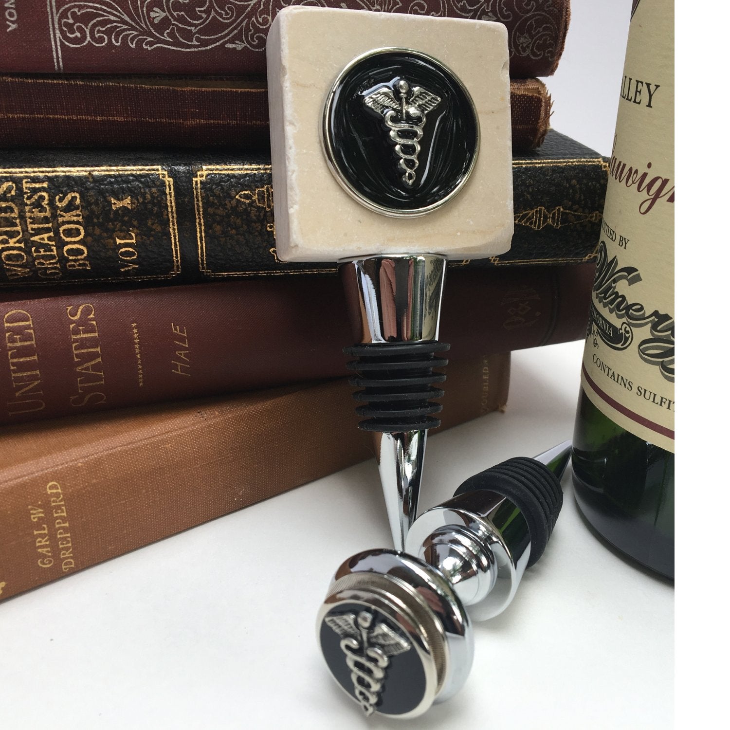 Occupation theme bottle stoppers include gifts for lawyers, doctors, dentists, accounts, and teachers.