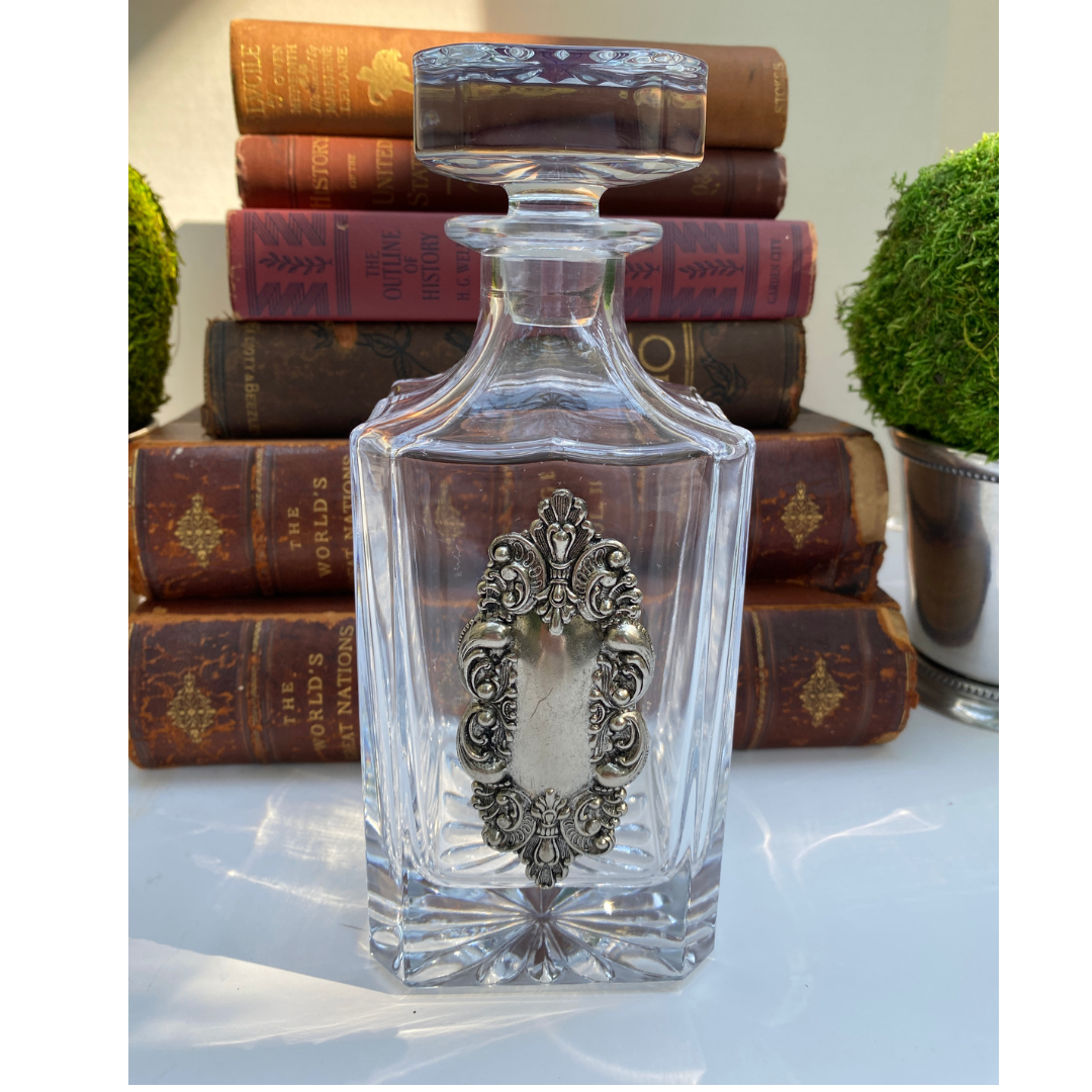 Decanter with Vintage Fancy Silver Medallion