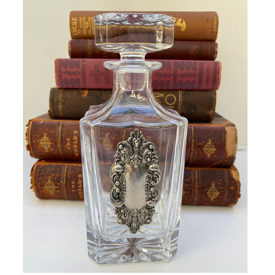 Decanter with Vintage Fancy Silver Medallion