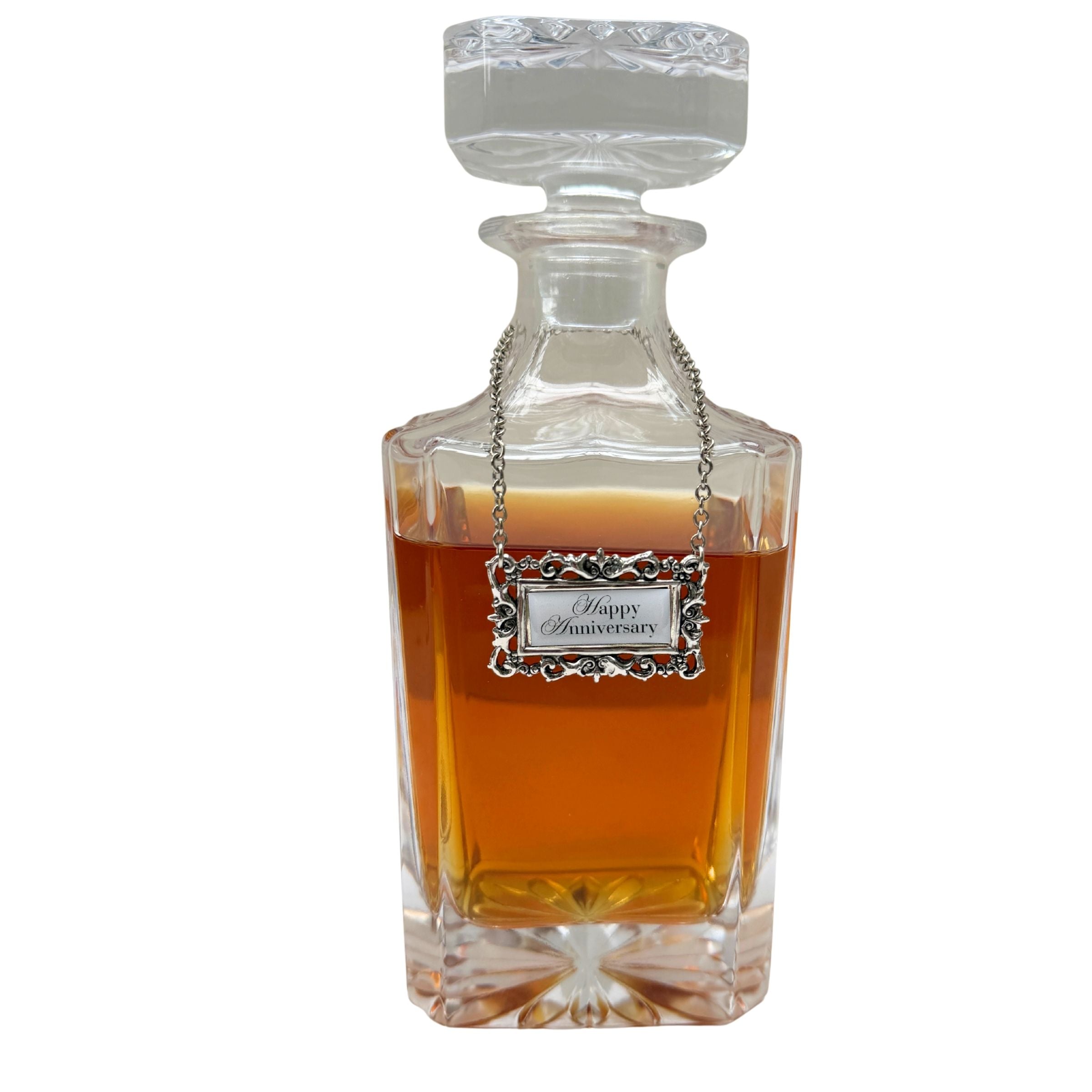 Happy Anniversary Decanter Label Marker | Handcrafted Silver