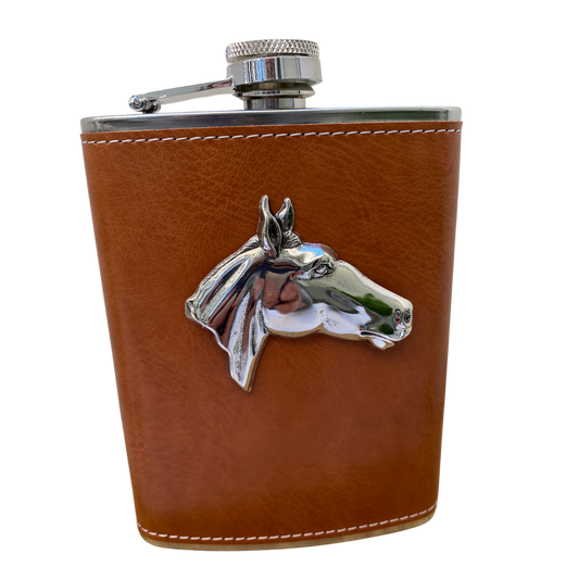 Leather Flask with Silver Horse Head