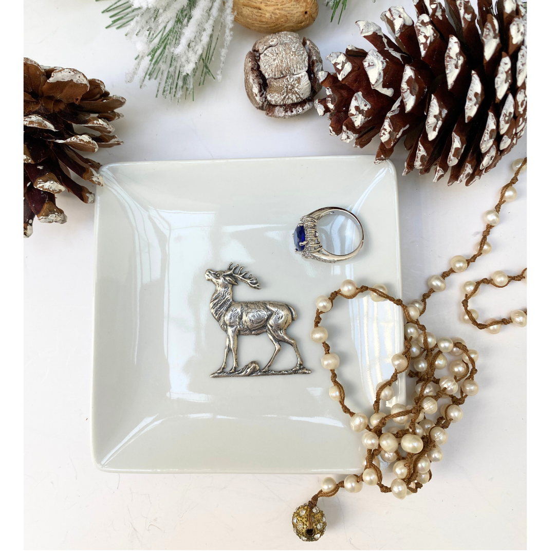 Silver Stag Deer Trinket Tray