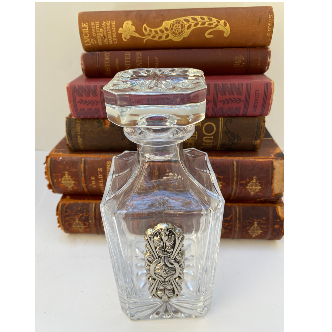 Decanter with Elegant Vintage Silver Medallion