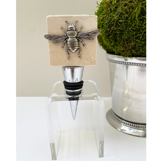 Marble Bottle Stopper, Silver Bee, Gift for Bee Lover