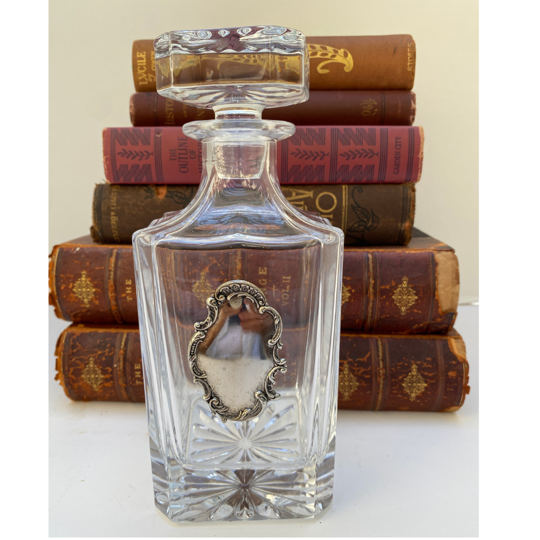 Decanter With Vintage Large Silver Medallion