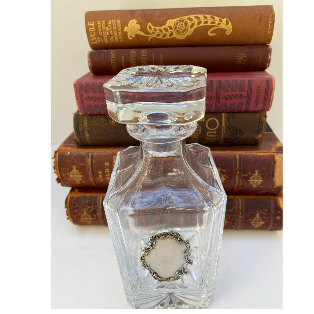 Decanter With Vintage Large Silver Medallion