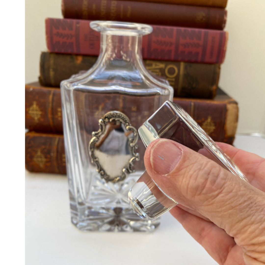 Decanter With Vintage Large Silver Medallion