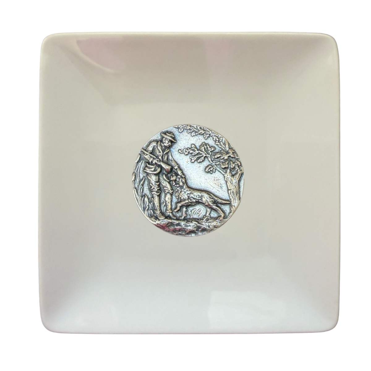 Trinket with Silver Medallion of Hunter & Dog | Gift for Duck Hunter & Waterfowler