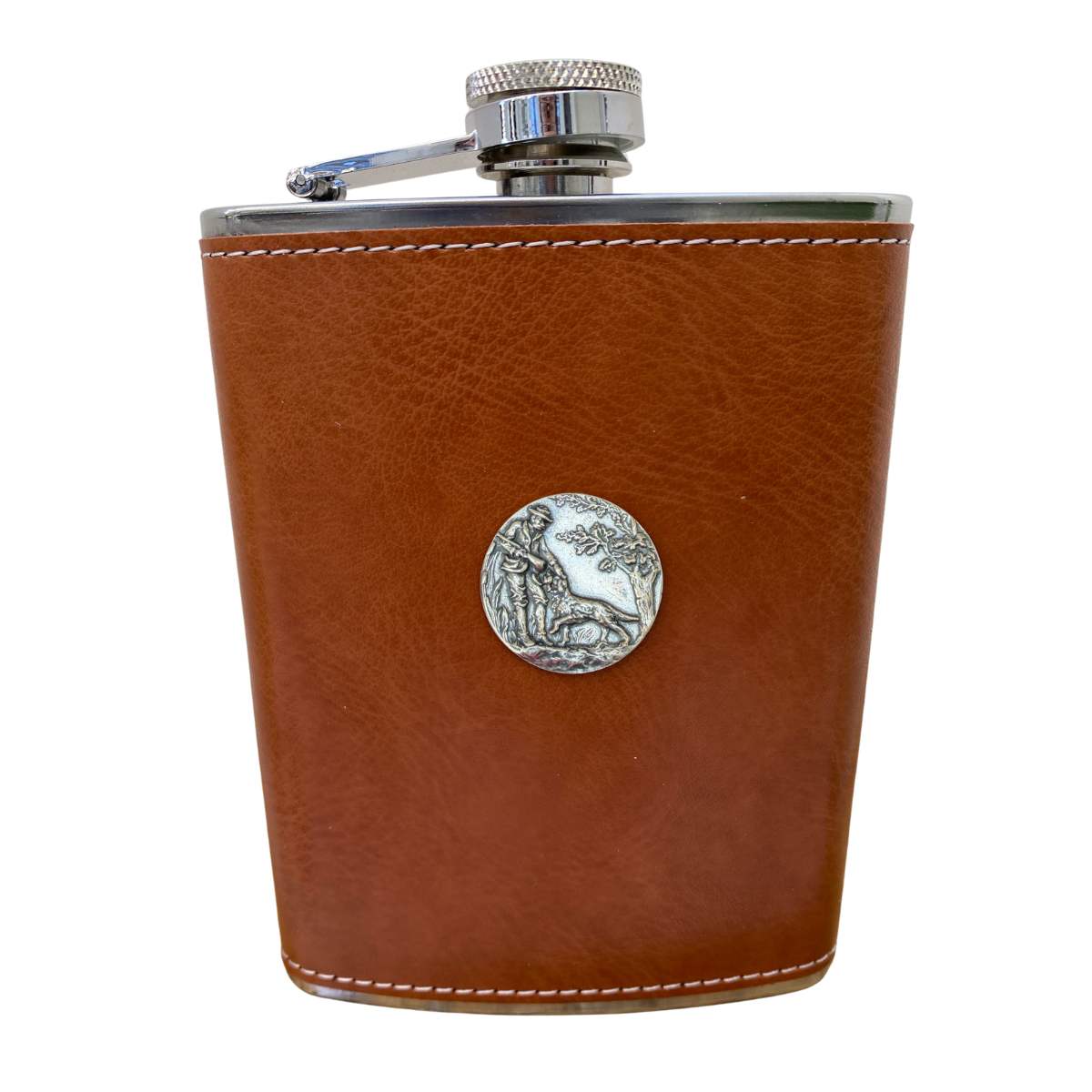 Leather Flask Featuring Hunter & His Dog | Gift for Waterfowler & Duck Hunter