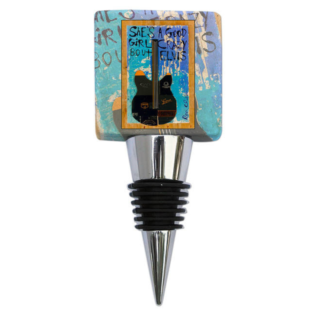 Bottle Stopper, Marble, Ron Olson Art Elvis Crazy, Guitar Lover Gift, Memphis Gift