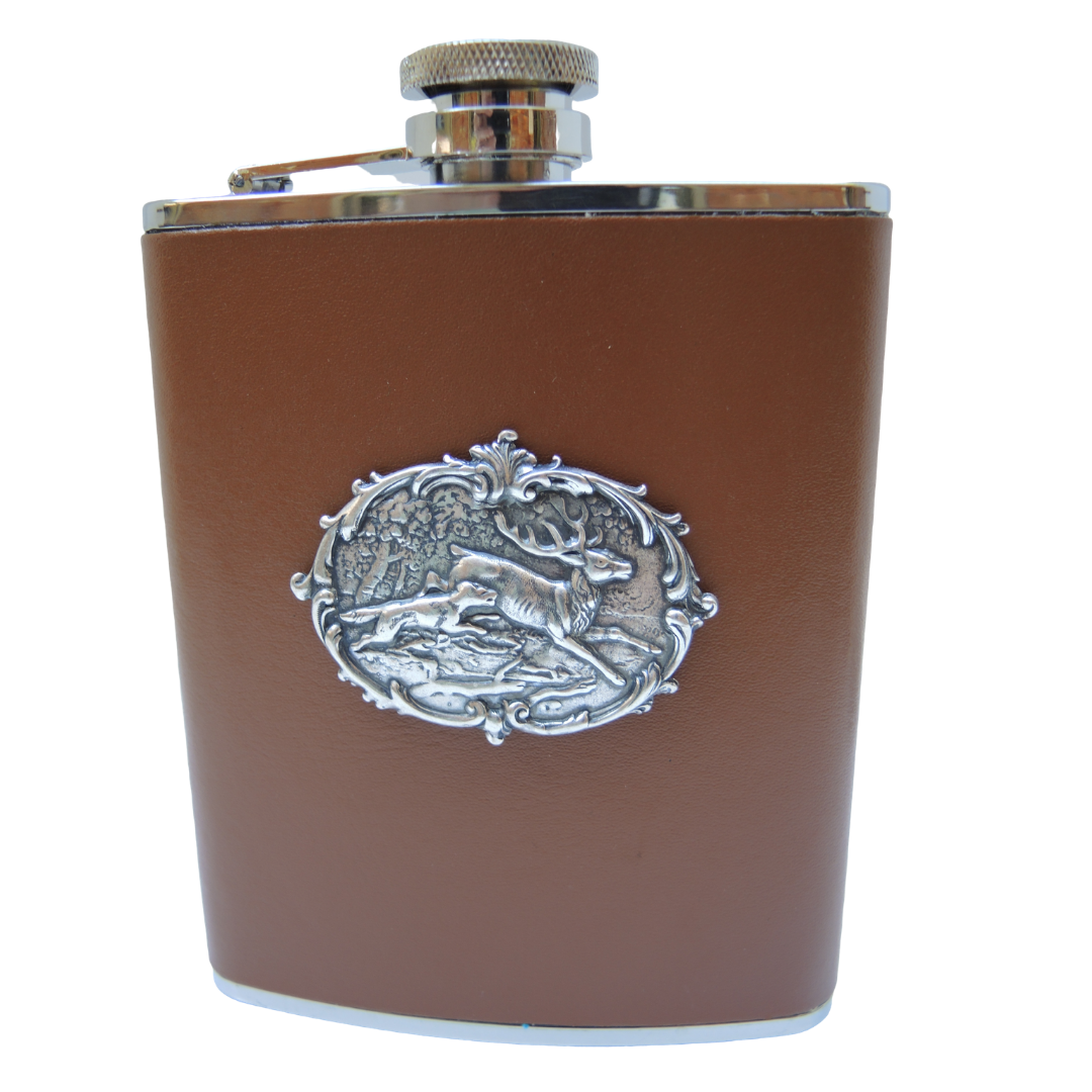 Leather Flask Deer and Hound | Gift for Deer Hunter