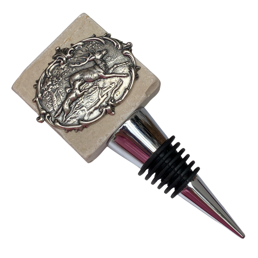 Deer Stag Marble Wine Bottle Stopper with Deer & Hound