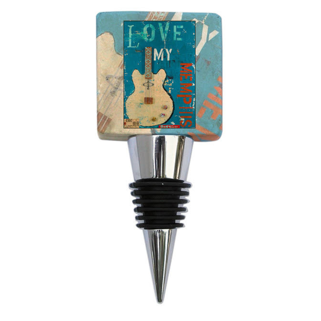 Bottle Stopper, Marble, Ron Olson Love My Memphis, Guitar Lover Gift, Memphis Gift