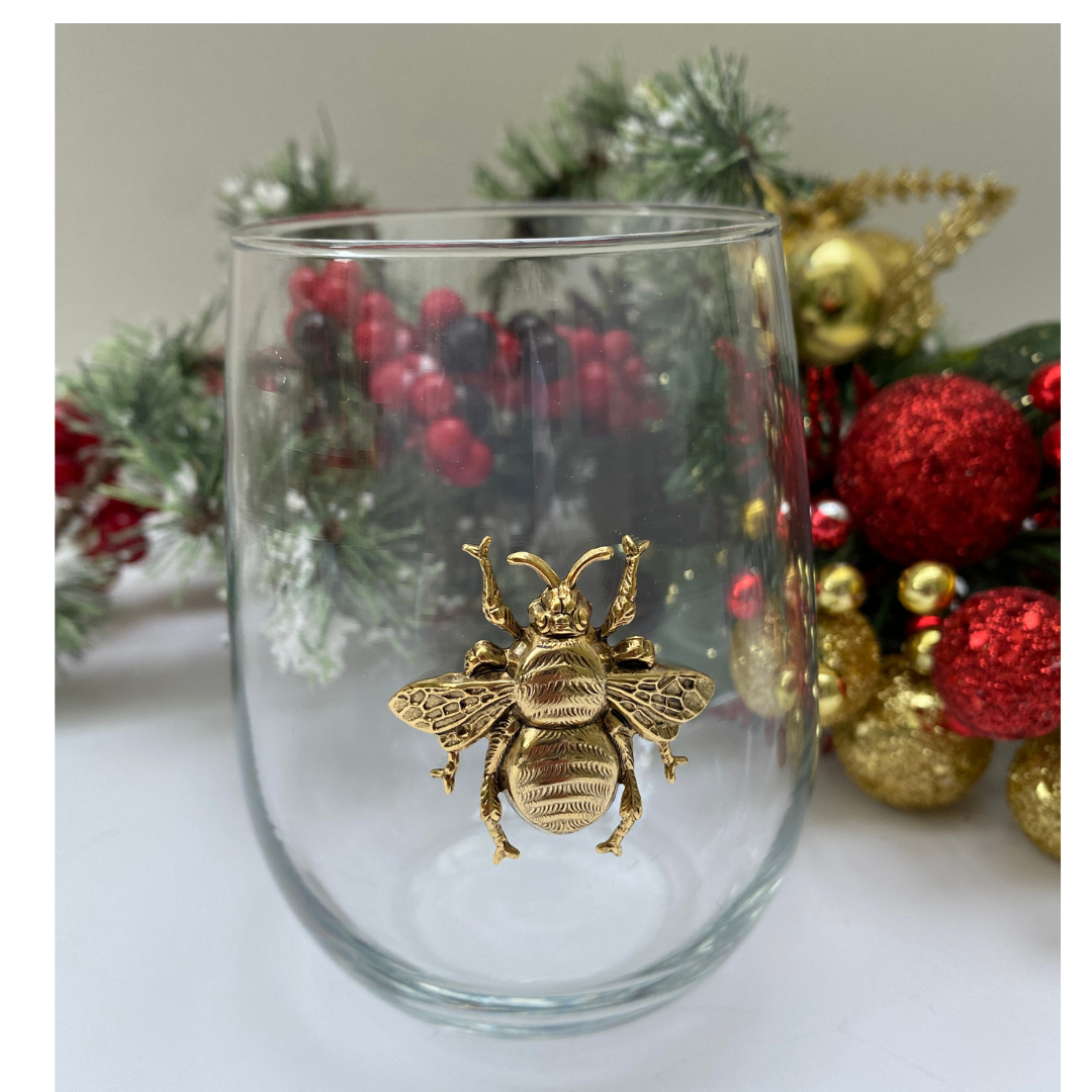 Gold Bee Stemless Wine Glass | Gift for Bee Lover
