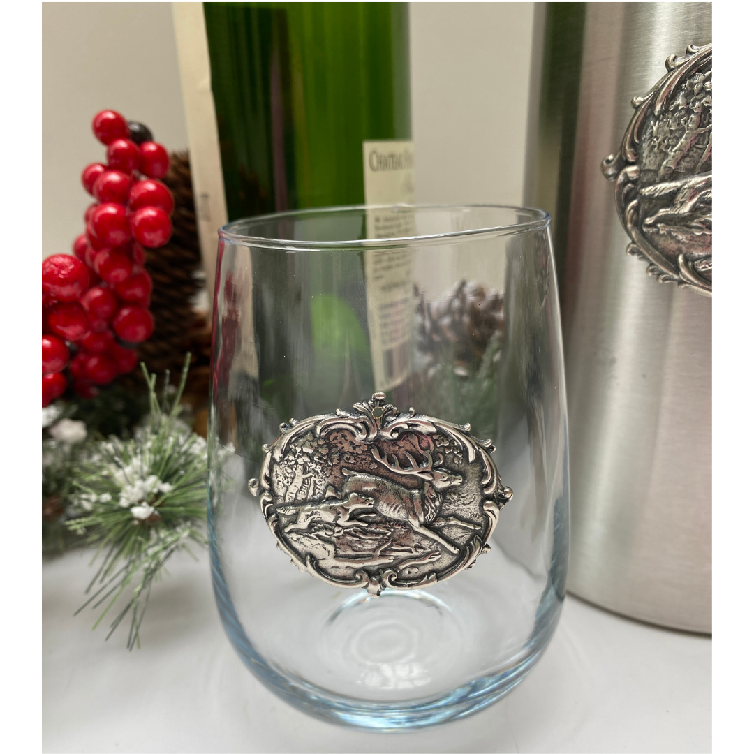 Stag Deer and Hound Stemless Wine Glass