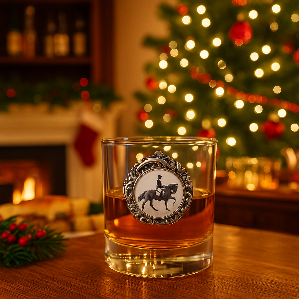 Bourbon Glass with Dressage medallion great Christmas gift for the dressage riderr