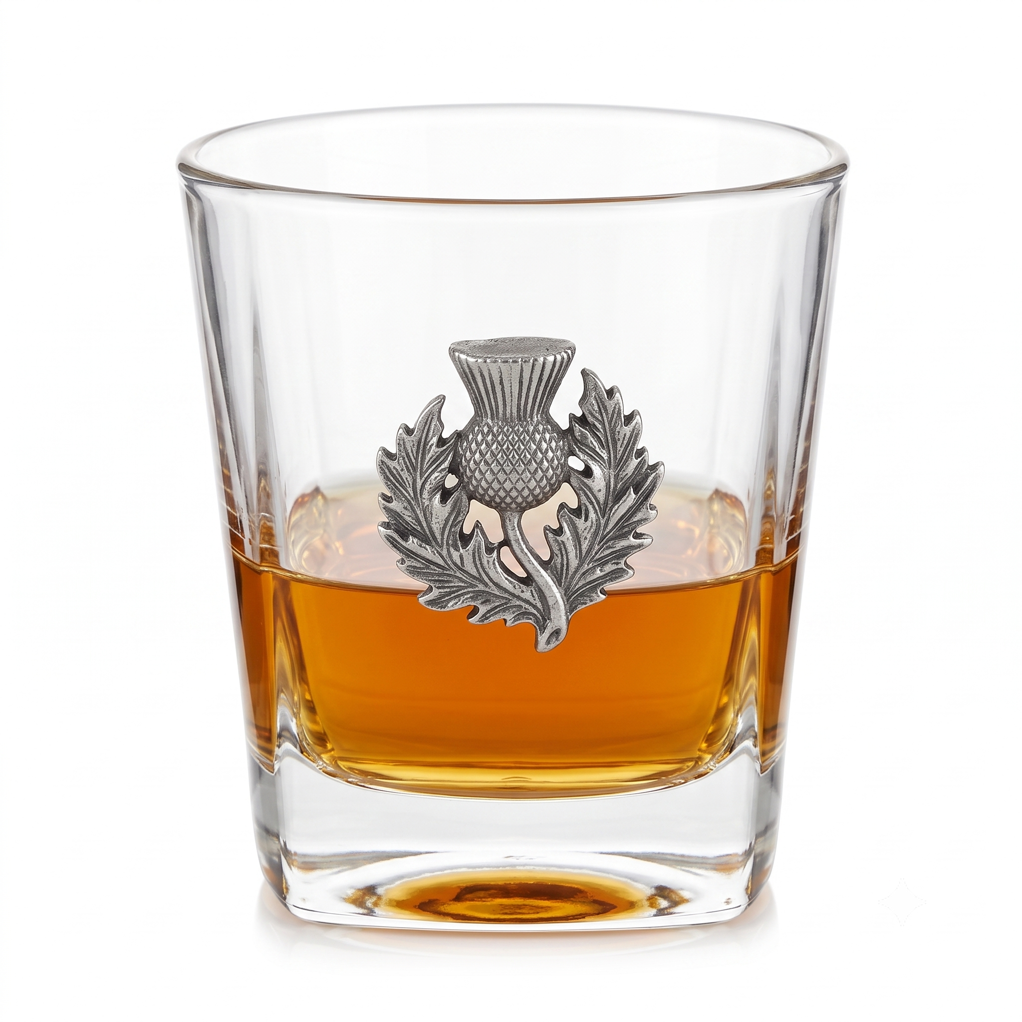 Bourbon glass with Silver Scottish Thistle Gift for lover of Scotland