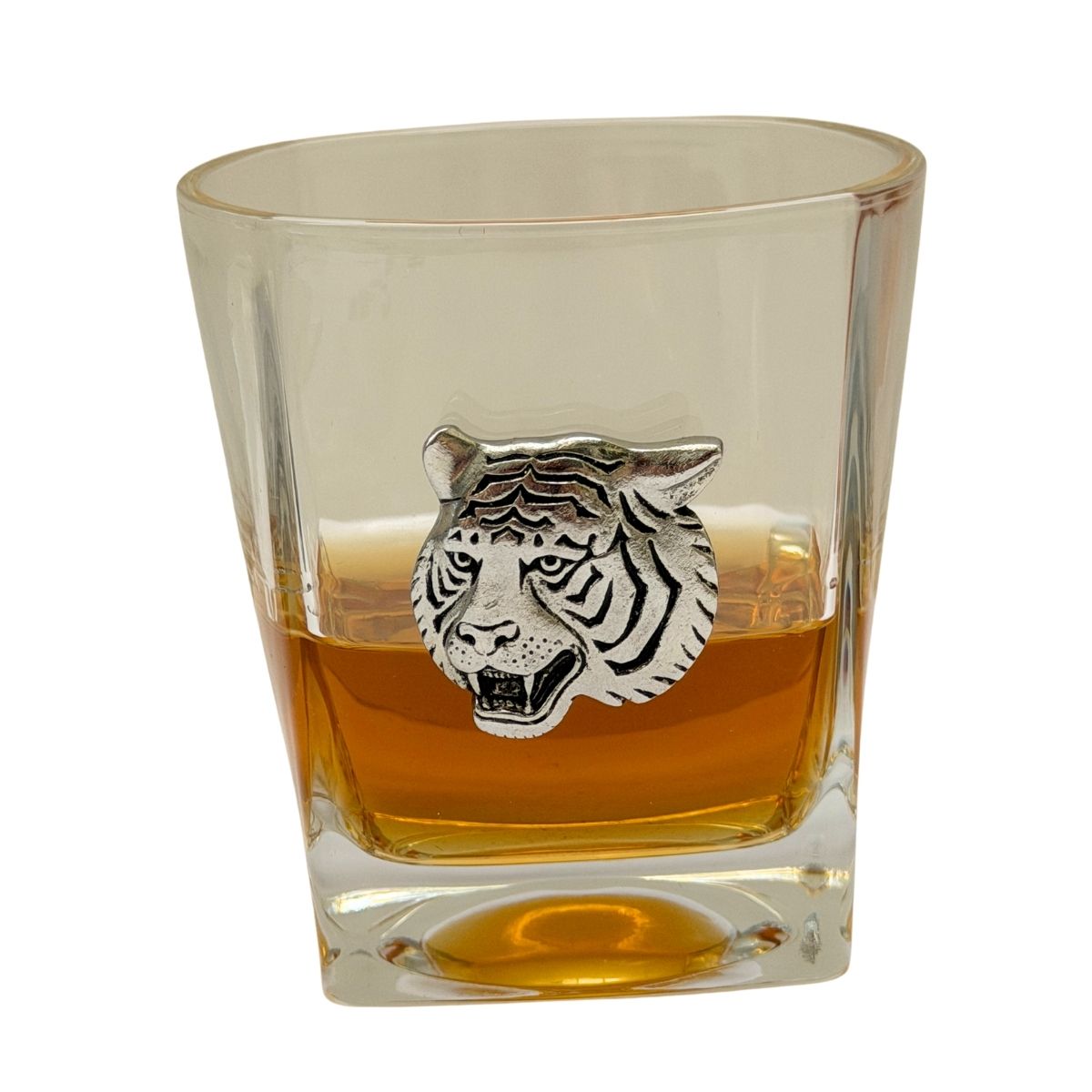 Bourbon Glass with Silver Tiger Head gift for Tiger sports fan