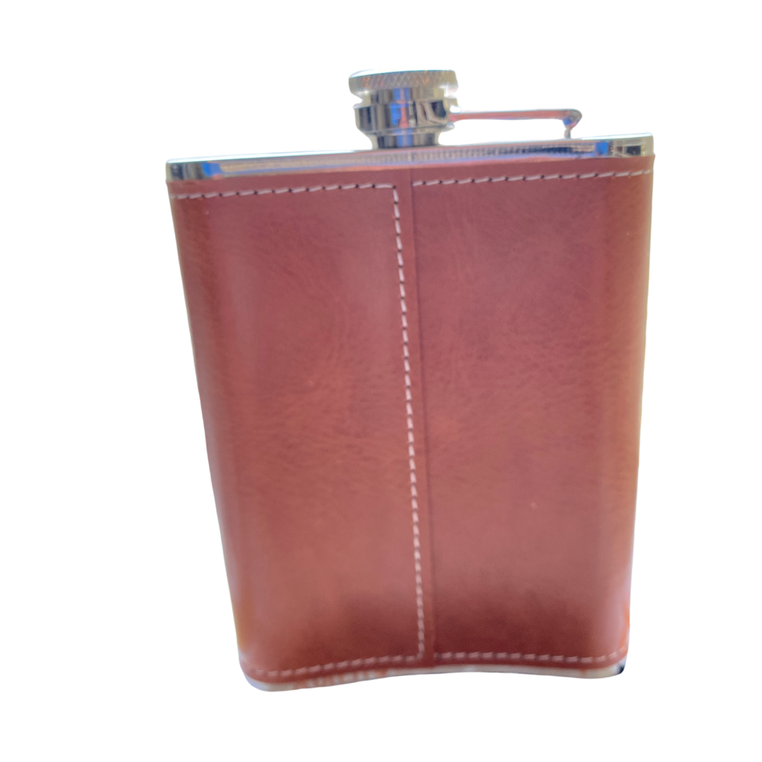 Brown Leather Flask Back View