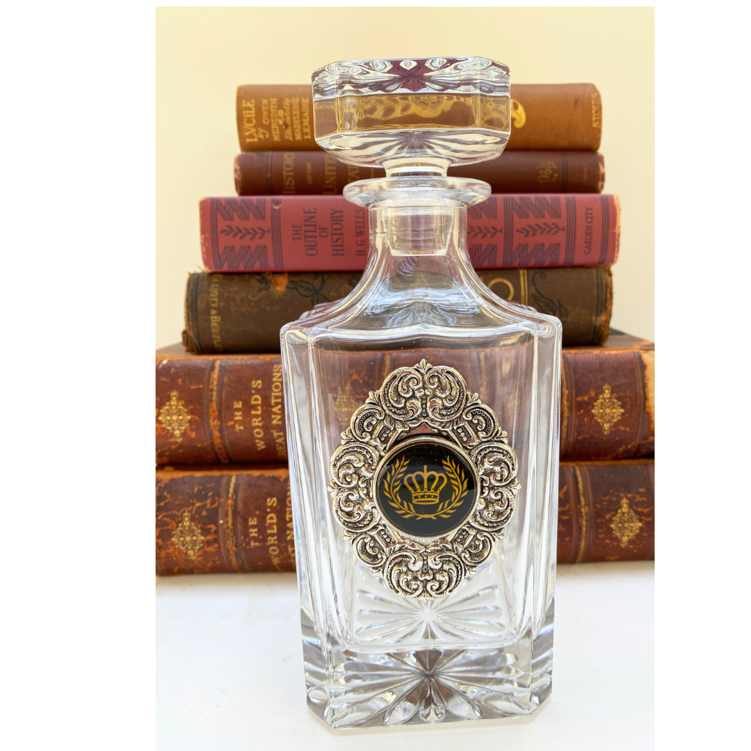Custom Decanter with Logo on Large Oval Silver Medallion