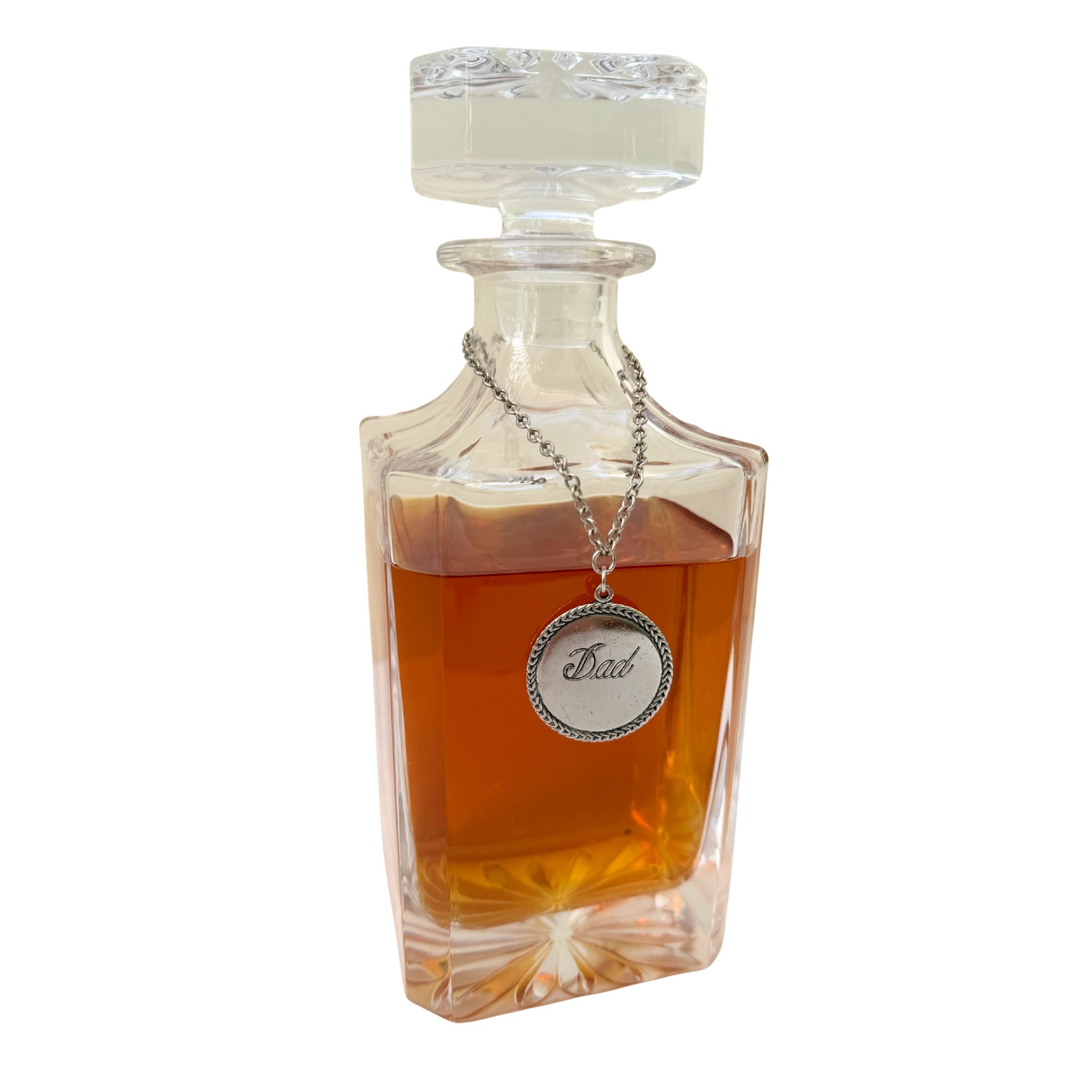 Decanter for Dad with Silver "Dad" Medallion on Silver Chain