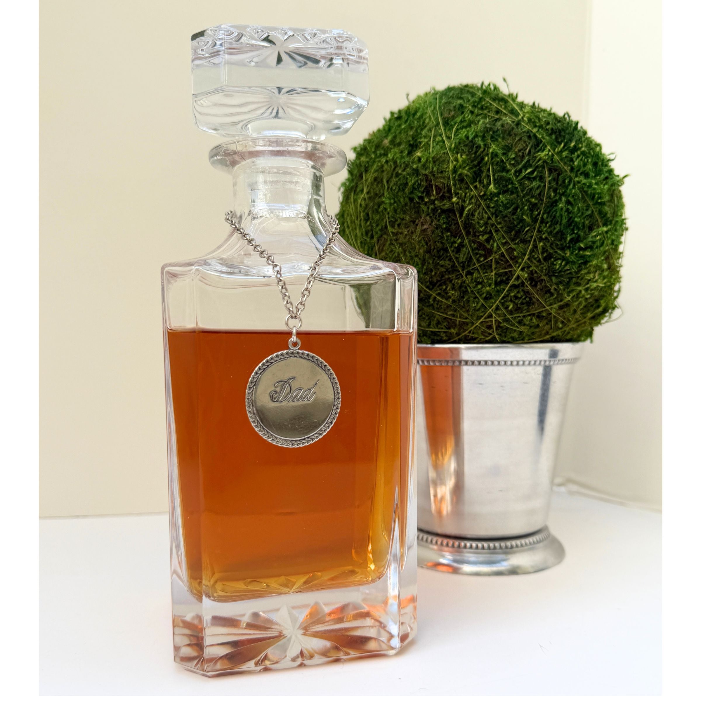Decanter for Dad with Silver "Dad" Medallion on Silver Chain