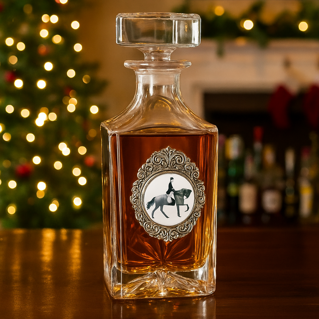 Decanter with Silver Medallion & Horse Dressage  Great Christmas Gift