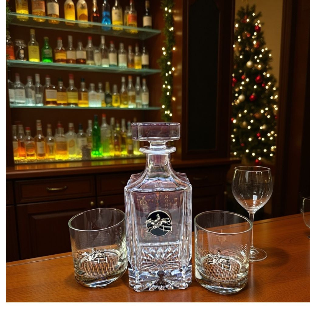Decanter with Hunter Jumper Medallion.  Great Christmas Gift for Dressage lover