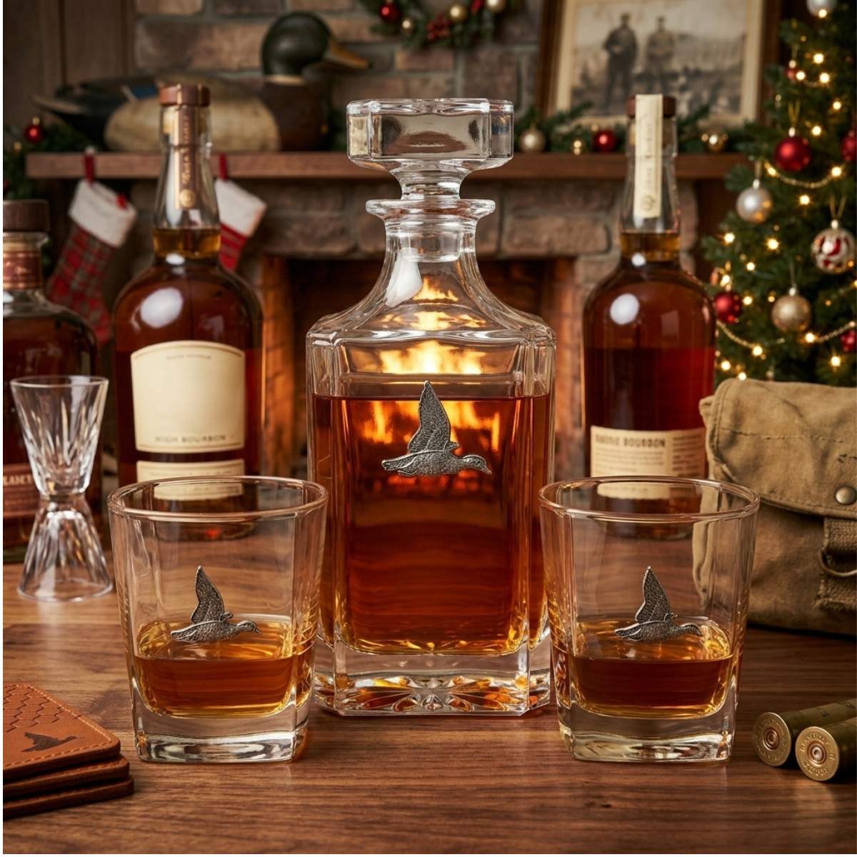 Duck Hunter Christmas Gift | Decanter Set with Silver Duck