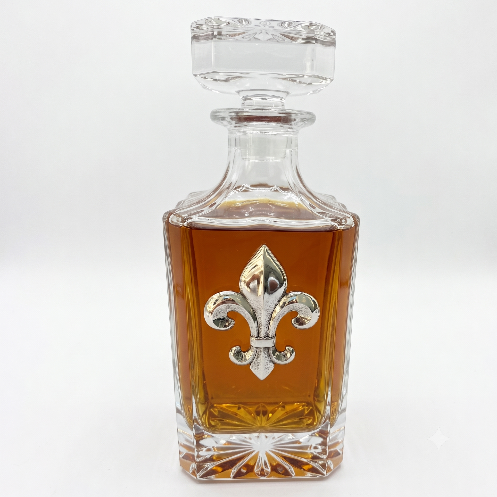 decanter with large silver fleur de lis medallion Gift for Fleur de lis lover