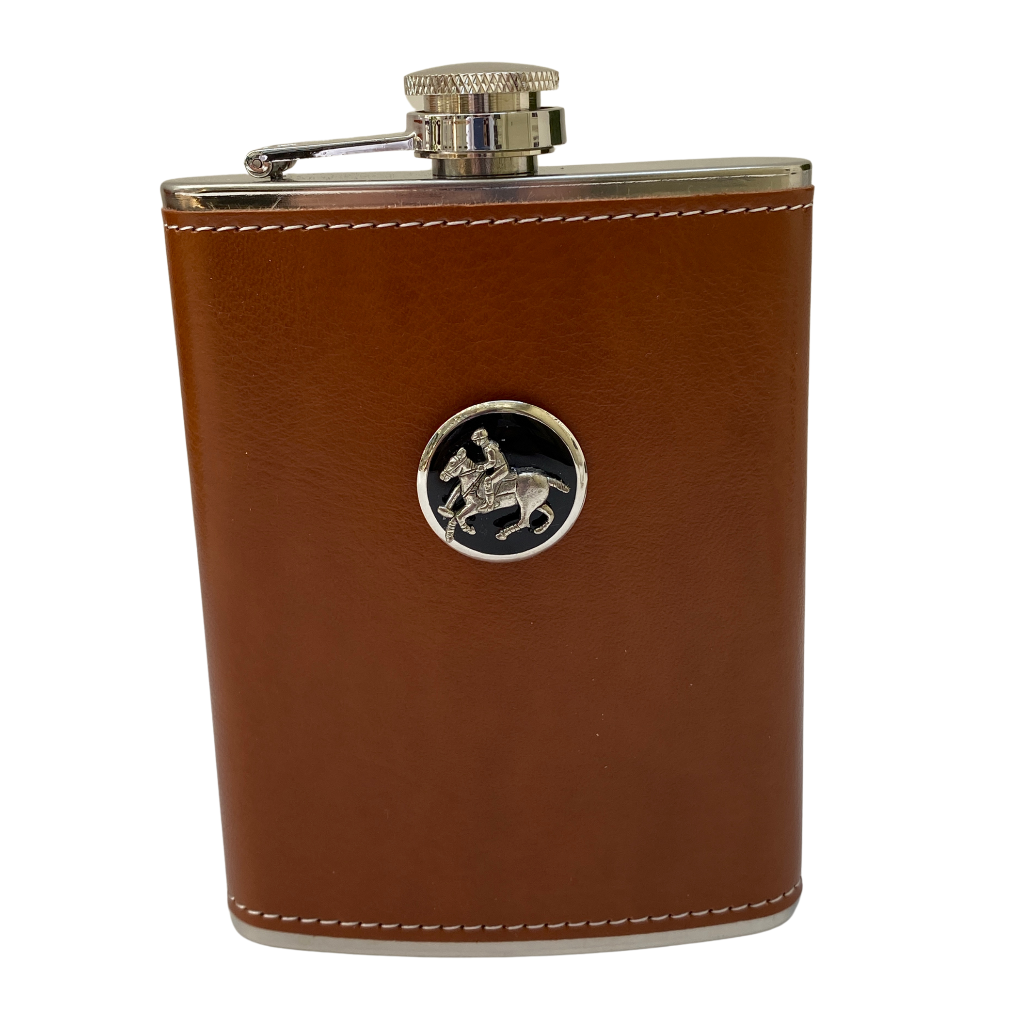 Leather Flask with Silver Polo player | Gift for Polo Fan