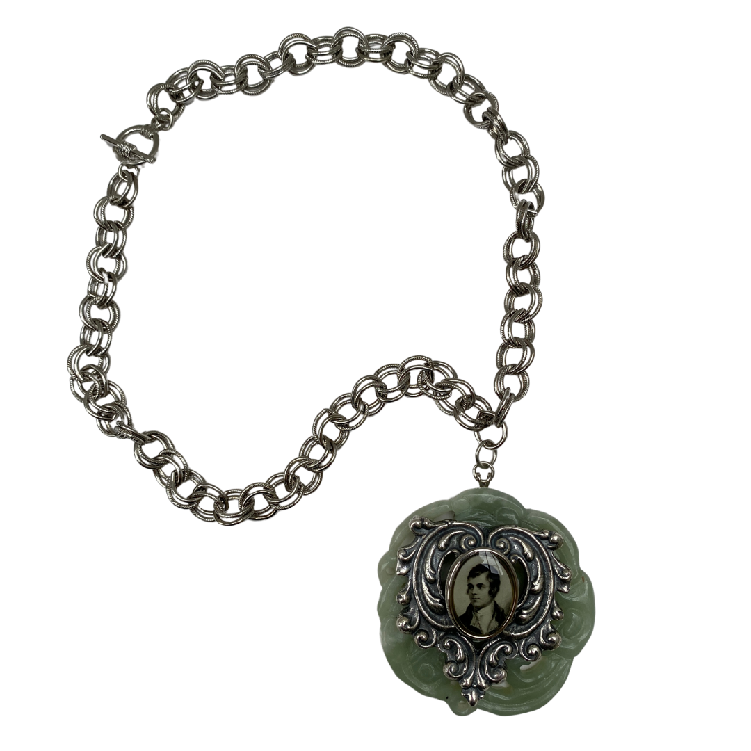 Necklace Jade with Robert Burns Silver Medallion Full View