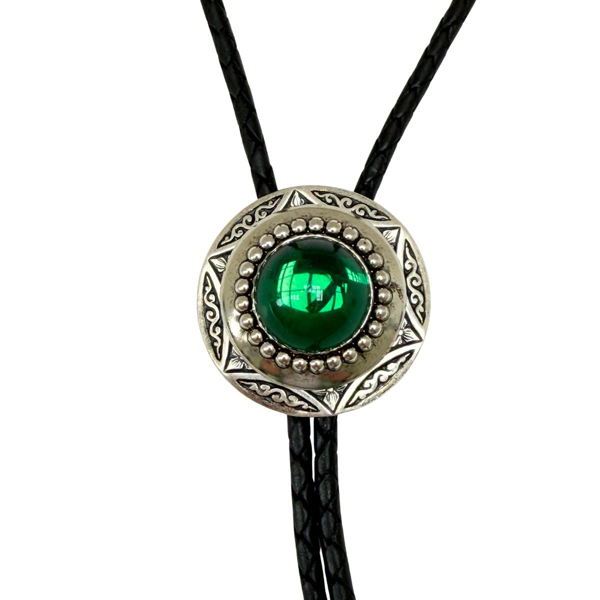 Bolo Tie | Round Silver Setting | Accessory for Western Weddings and Events | Colorful Cabochon Center