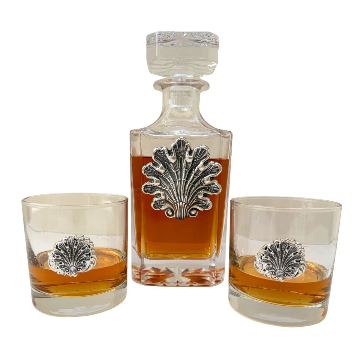 Bourbon Glass With Fancy Silver Shell | Gift for Beach Lover