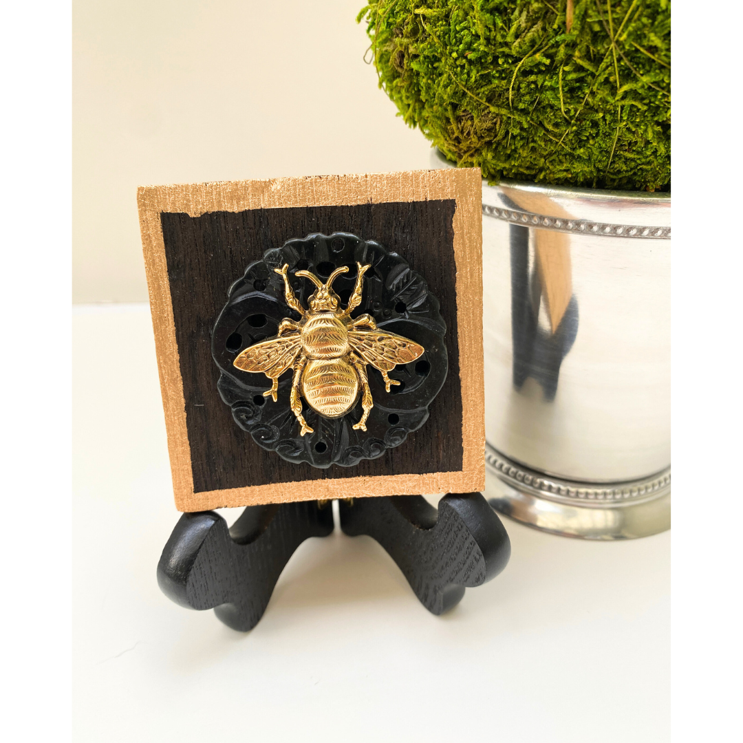 Gold Bee, Wooden Art, Bourbon Barrel Wood, Carved Jade