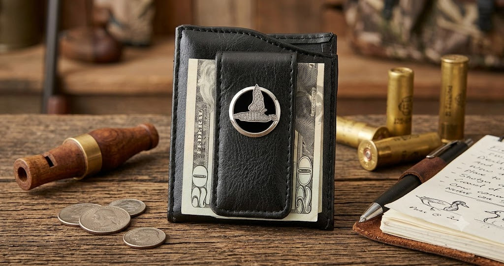 The duck faux leather money clip is a great gift for a duck hunter and duck lover.