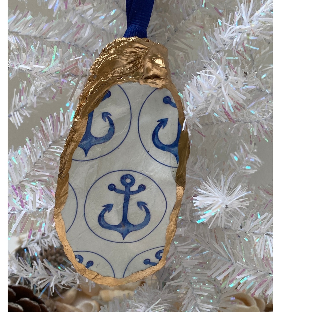 oyster shell art Christmas Ornament with Anchors