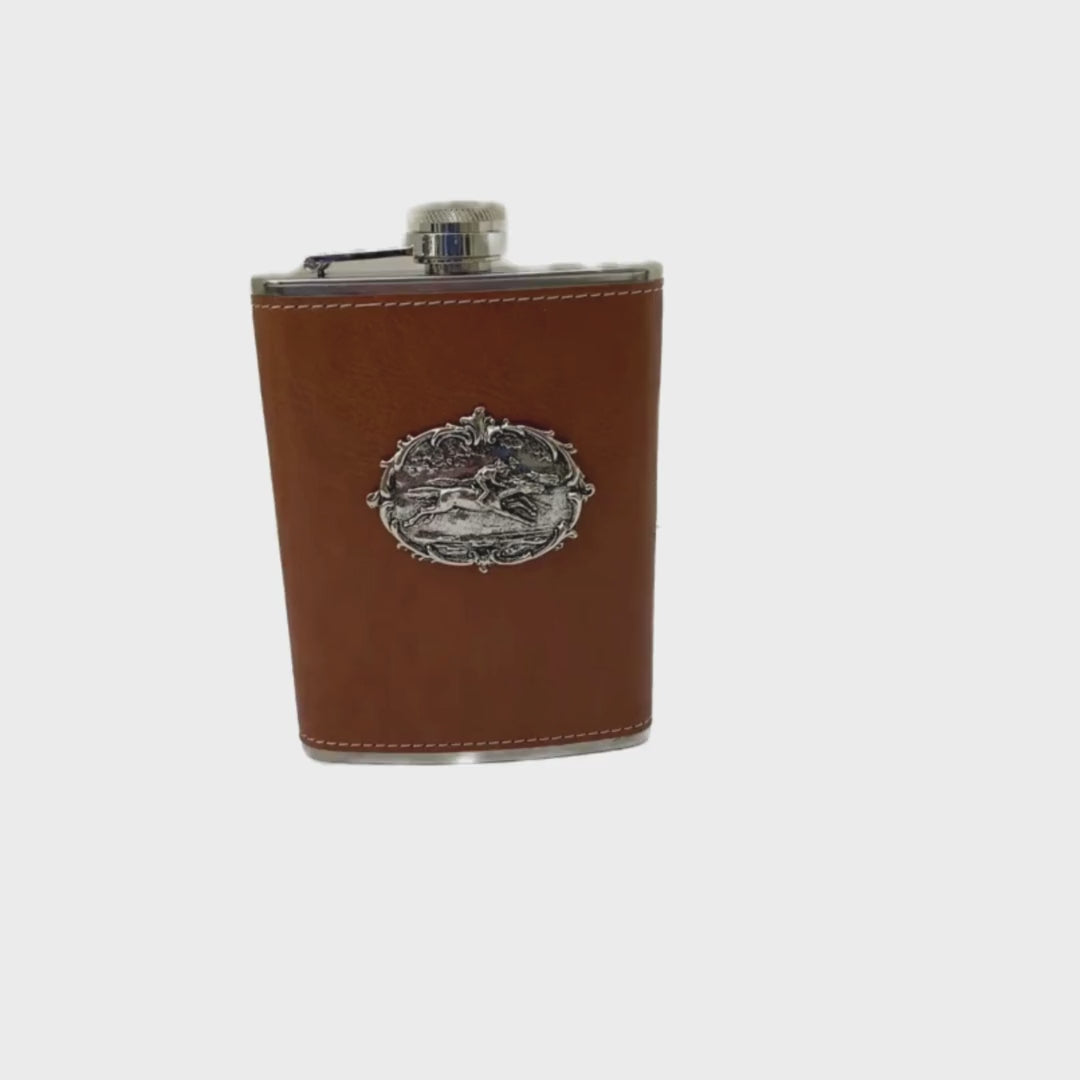 video to show leather flask for horse racing fan