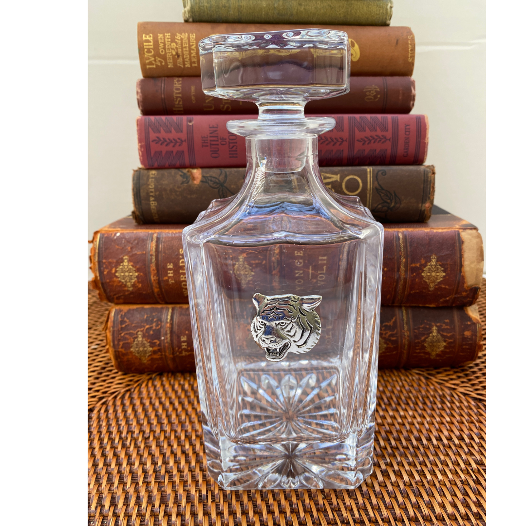 Tiger Decanter | Silver Tiger Head on Luxury Glass Decanter