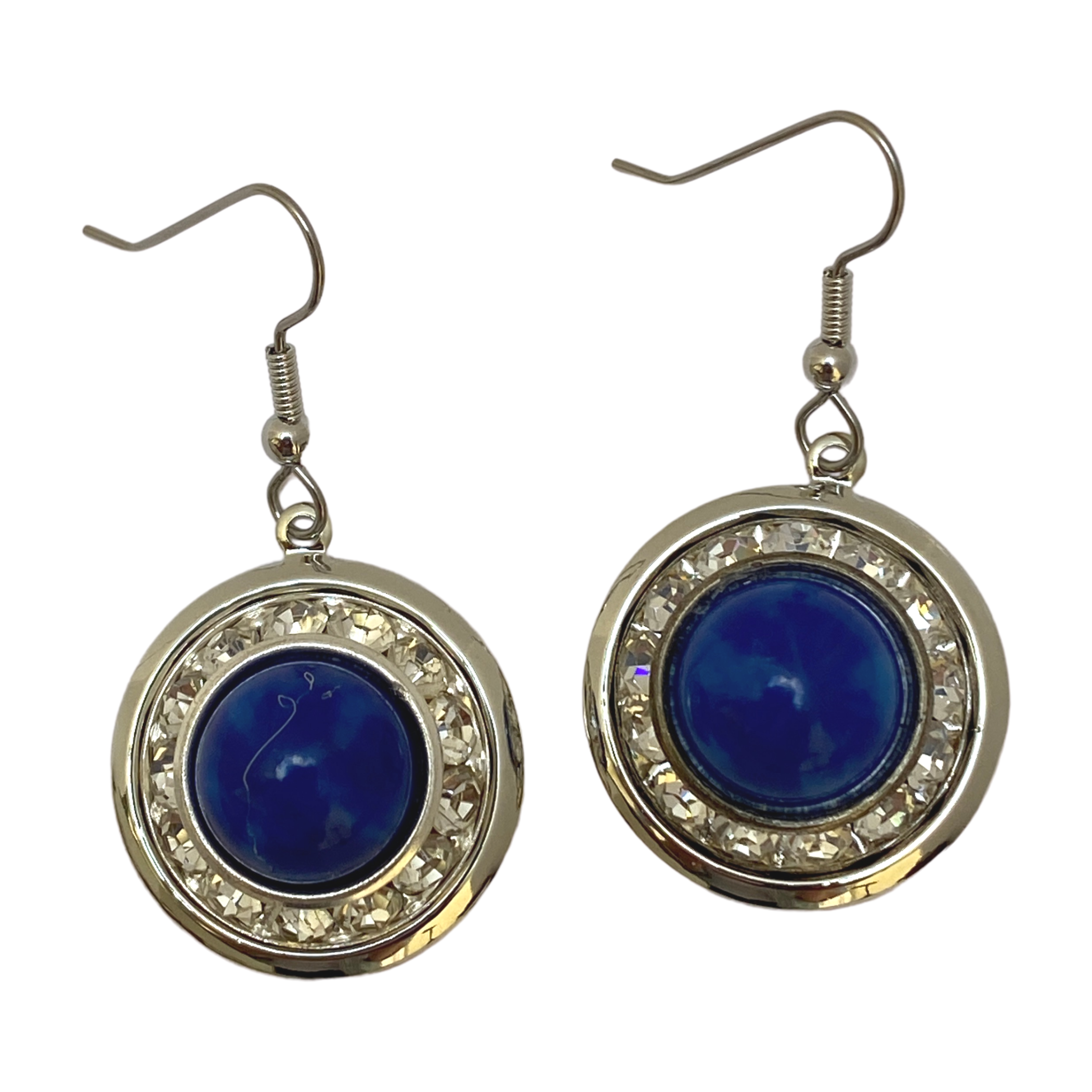 Earrings, Faux Lapis, Crystal, French Ear Wire, Handmade in USA