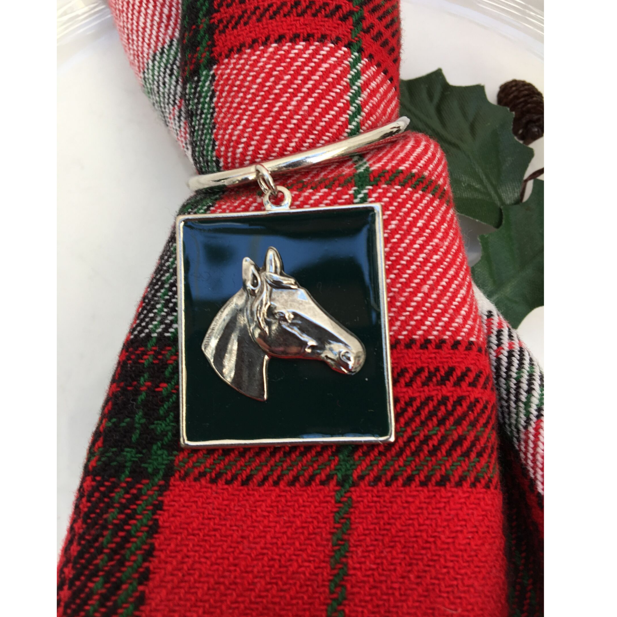 Napkin Ring Silver Horse Head Black Enamel Luxury Table Setting