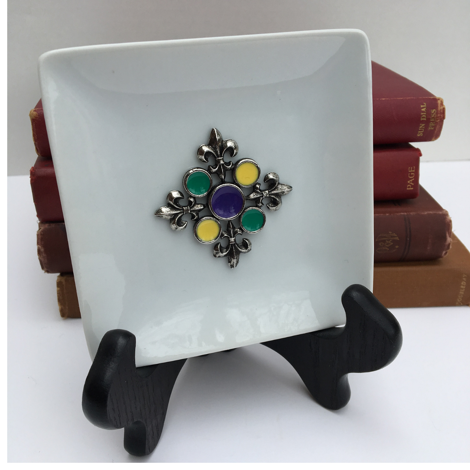 Trinket Tray, Porcelain Dish, Mardi Gras Gift, Fleur de lis