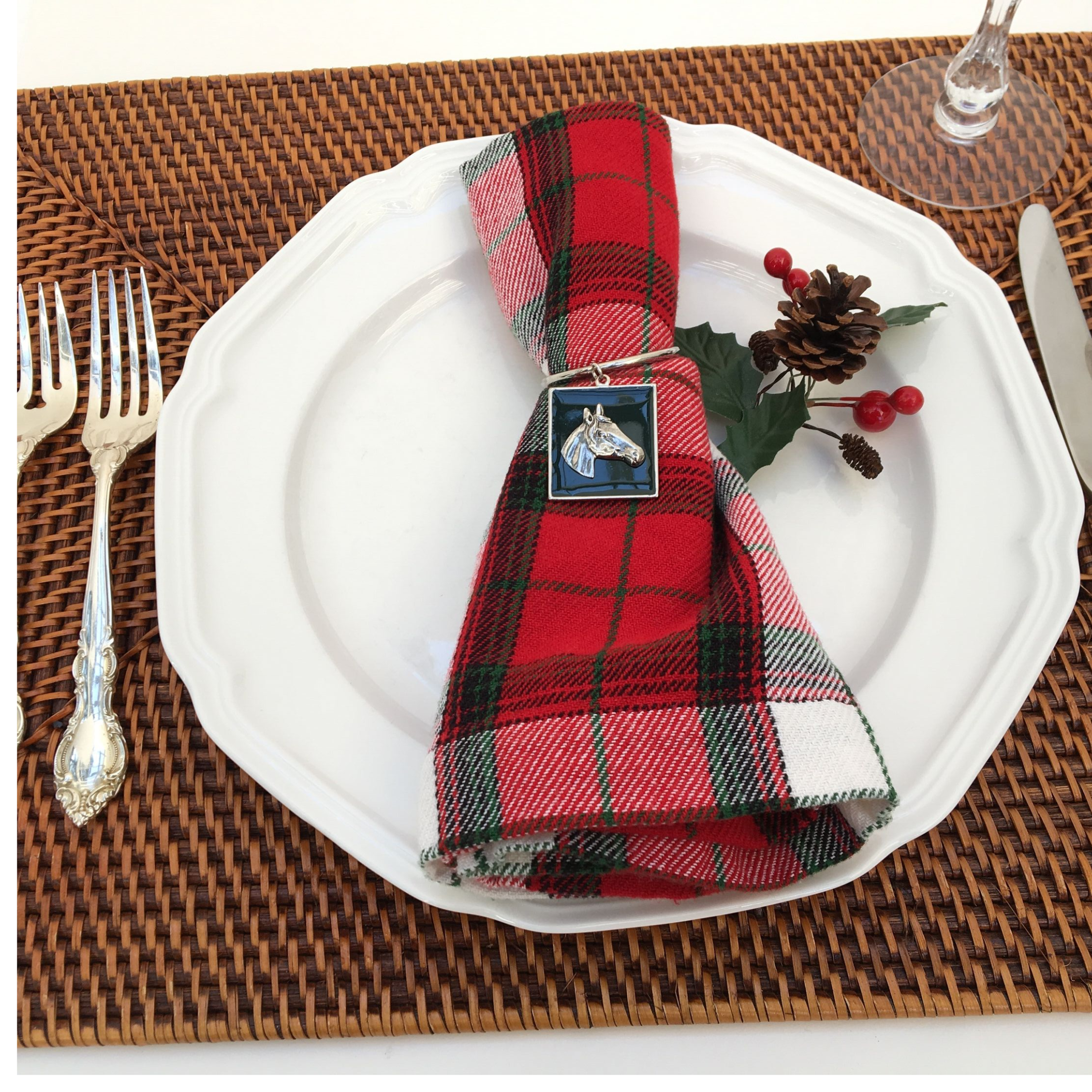 Napkin Ring Silver Horse Head Black Enamel Luxury Table Setting