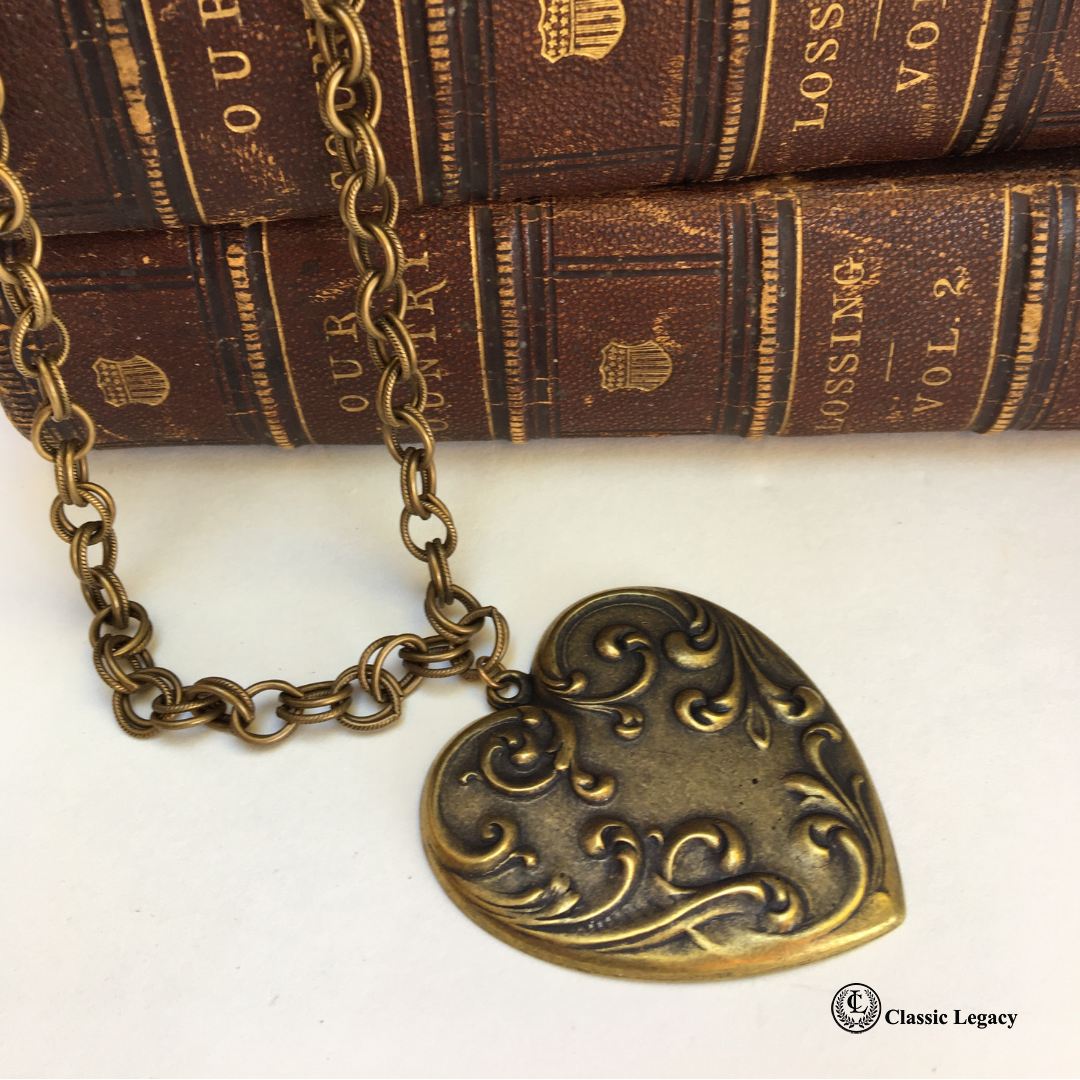Heart Necklace, Vintage Antique Gold