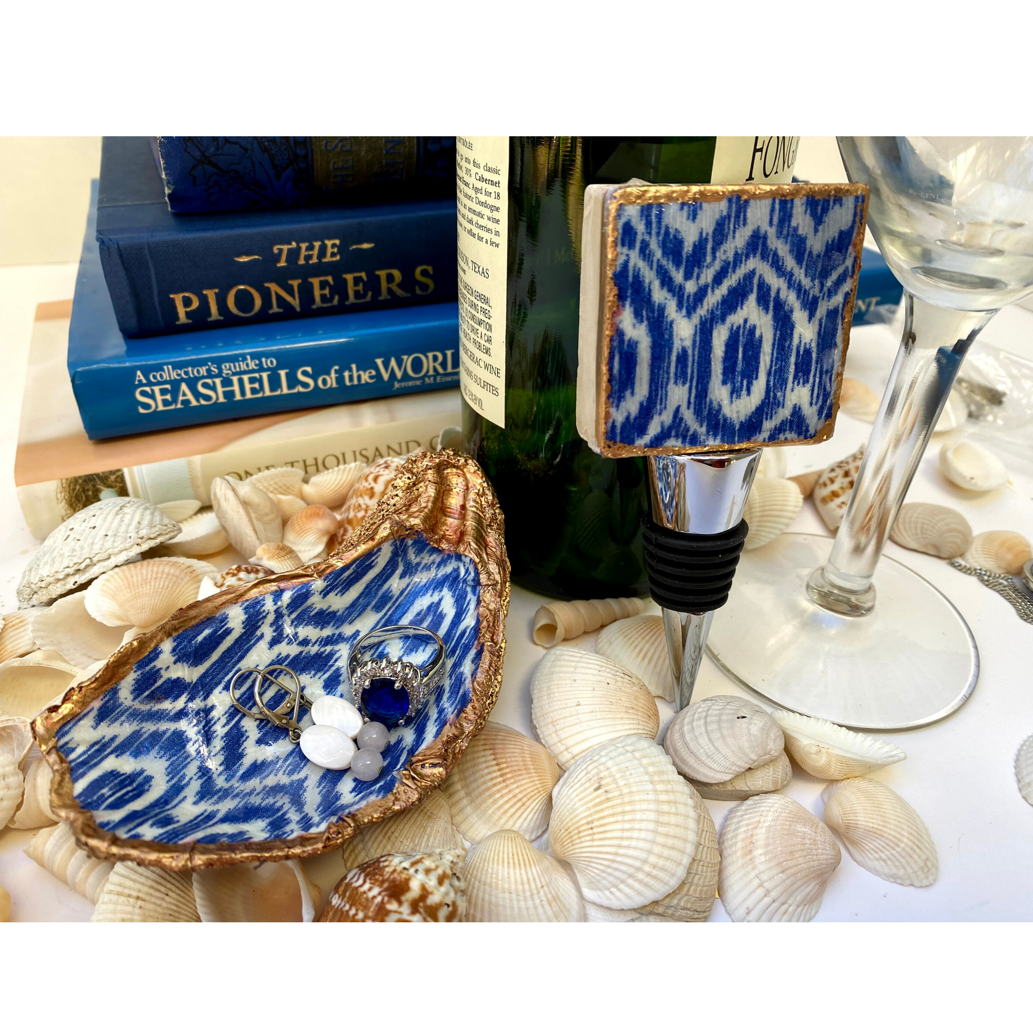 Blue Ikat Marble Bottle Stopper