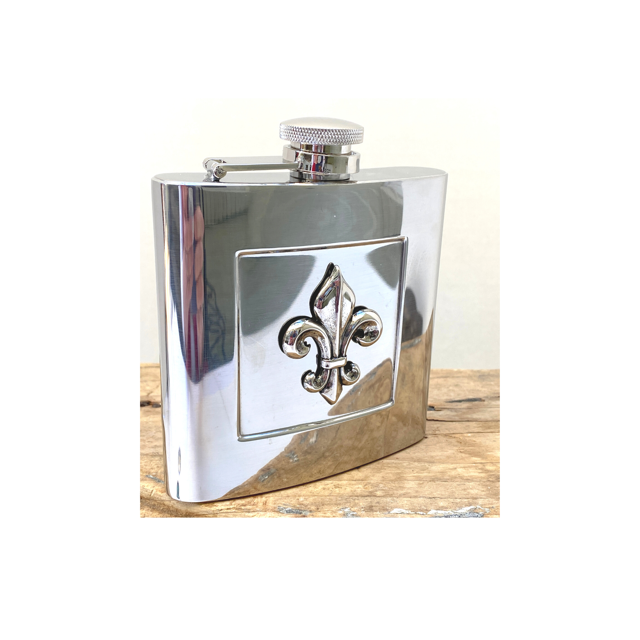 Flask, Stainless Steel, Silver Fleur de Lis