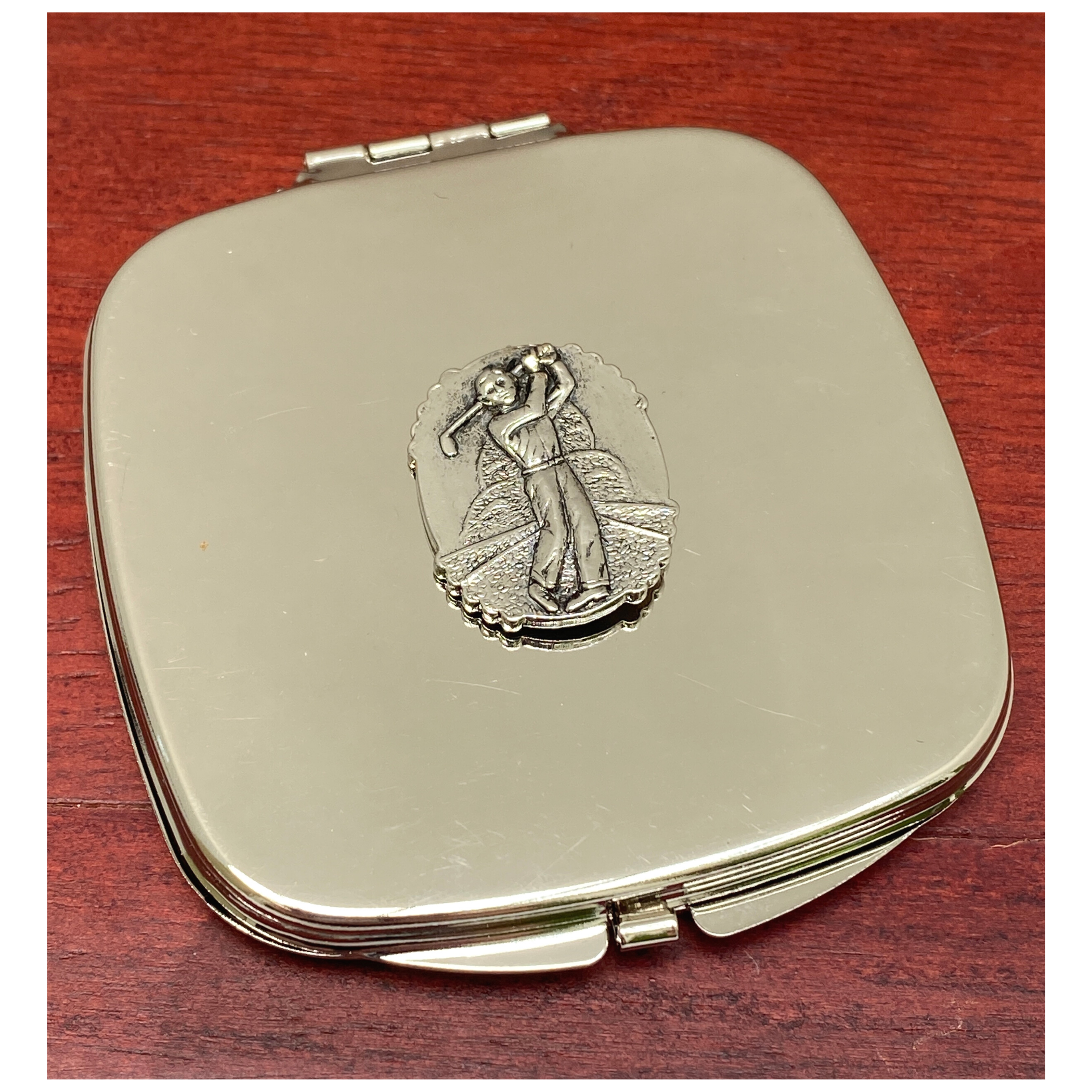 Purse Mirror, Silver, Two Mirrors, Golf Theme
