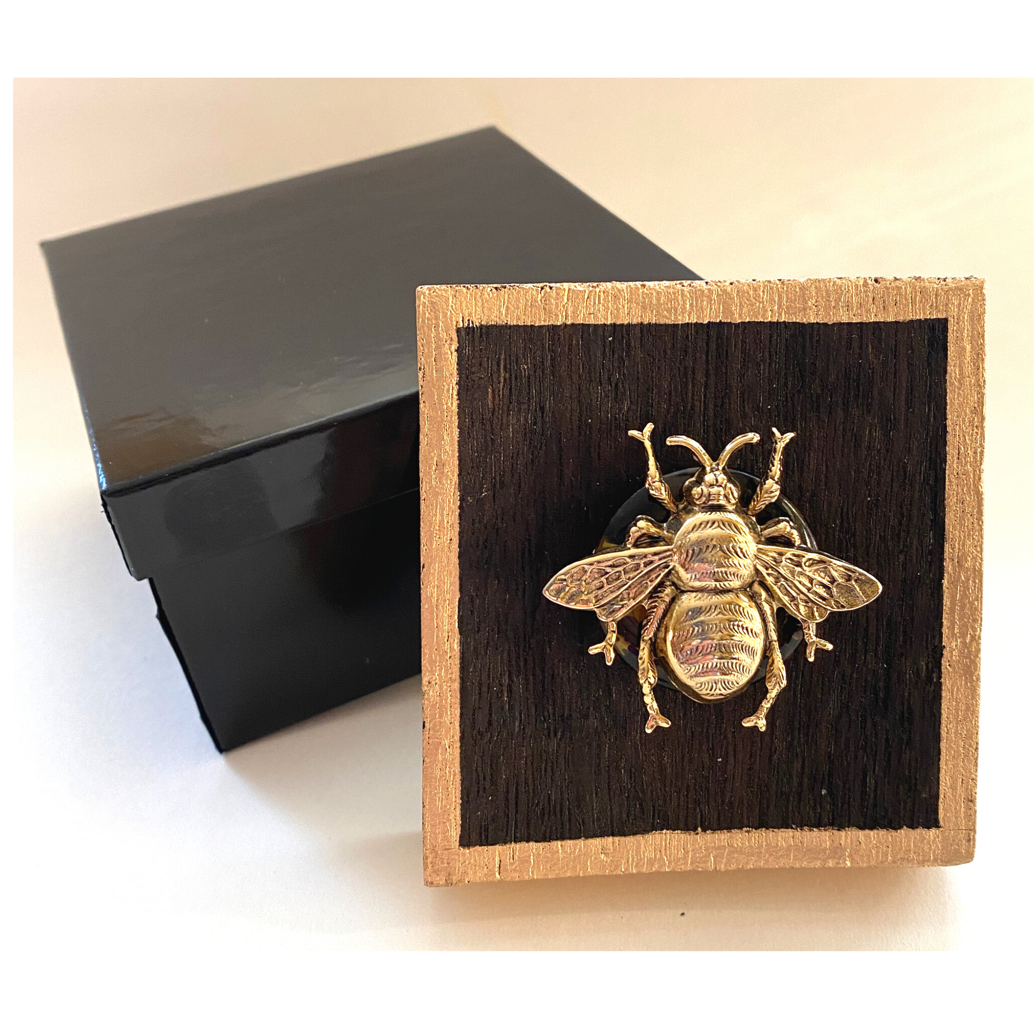 Gold Bee, Wooden Art, Bourbon Barrel Wood, Carved Jade