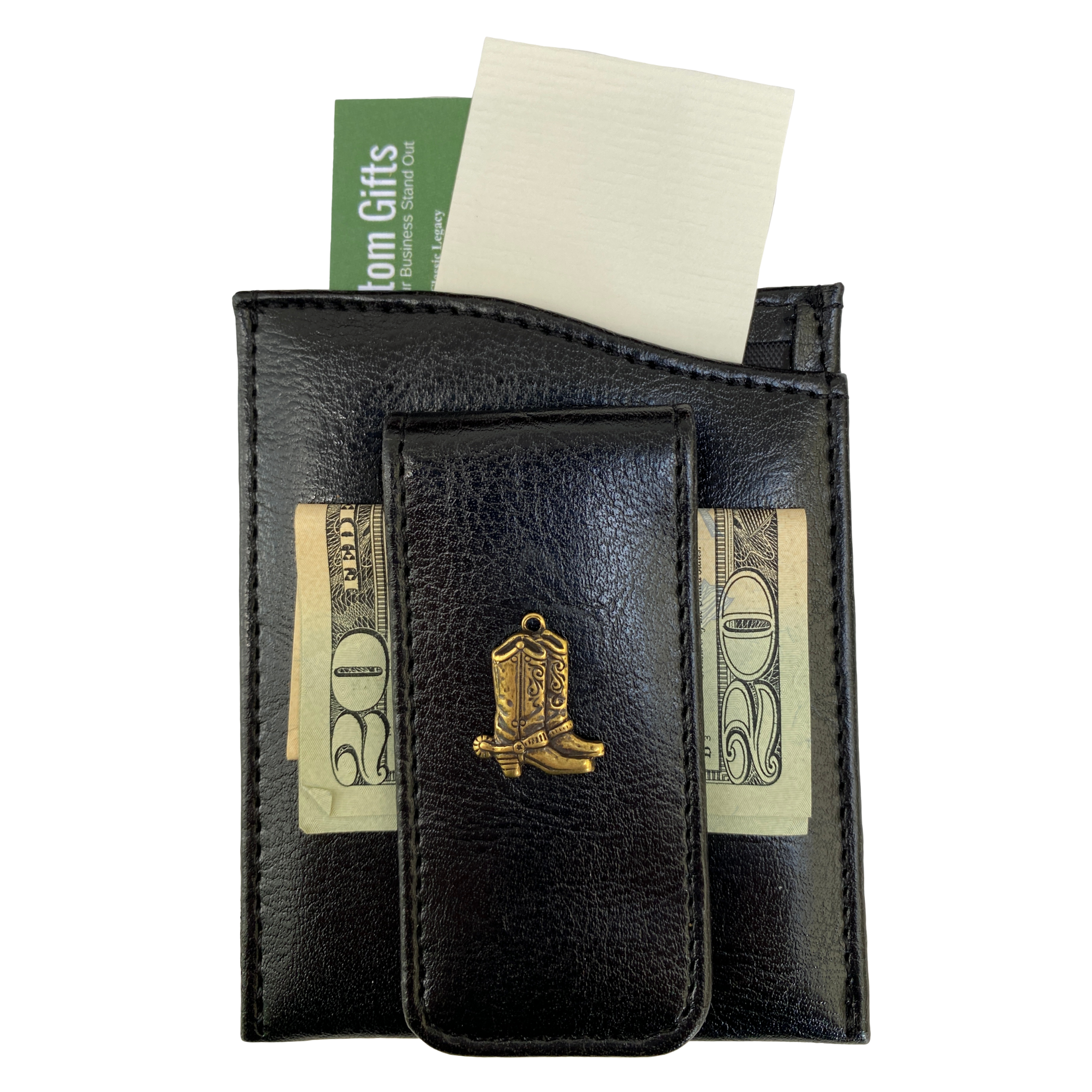 Money Clip, Cowboy Boots, Black Faux Leather, Gift for Him