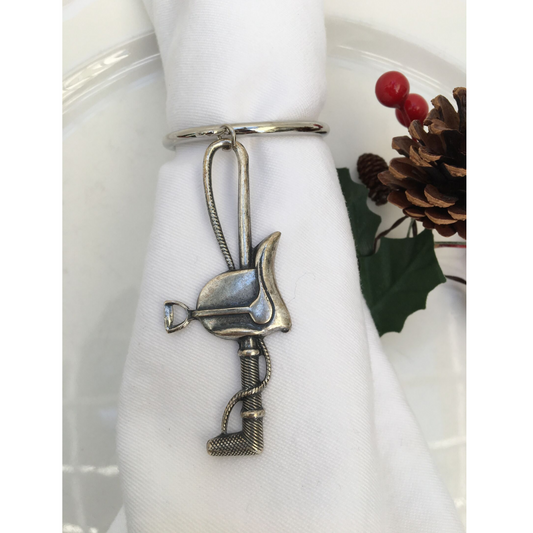 Napkin Rings Equestrian Silver Saddle and Crop